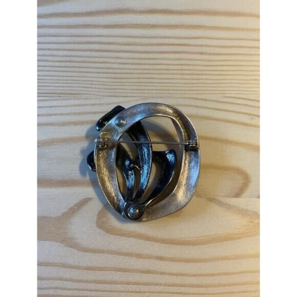 Vintage Silver Tone & Black Abstract Design Brooch - Picture 2 of 4